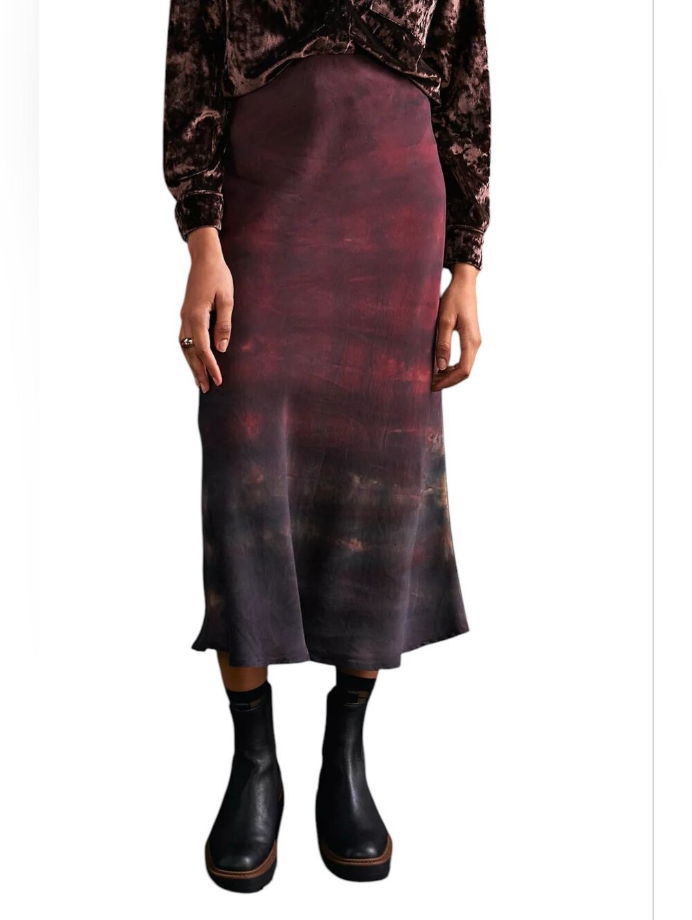 NWT Anthropologie Burgundy to Black Ombre Midi Slip Skirt XS